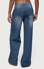 Edikted Tall Cory Striped Low Rise Baggy Jeans