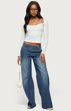 Edikted Tall Cory Striped Low Rise Baggy Jeans