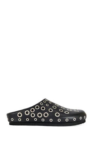 AZALEA WANG Women's Black Marsha Grommet Flat Mules