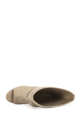 AZALEA WANG Women's Marin Nude Faux Suede Curved Wedge Booties