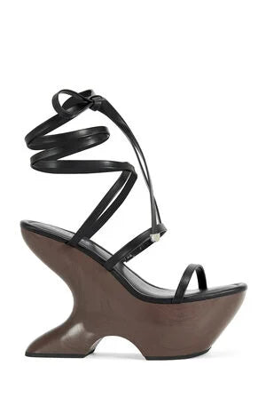 AZALEA WANG Women's Black Wrap Around Curved Wedge Sandals
