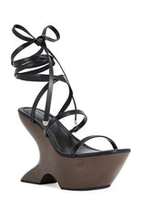 AZALEA WANG Women's Black Wrap Around Curved Wedge Sandals