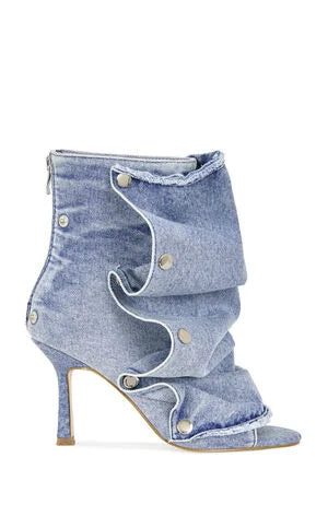 AZALEA WANG Women's Birdsong Denim Peep Toe Stiletto Booties