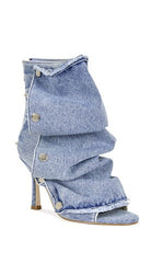 AZALEA WANG Women's Birdsong Denim Peep Toe Stiletto Booties