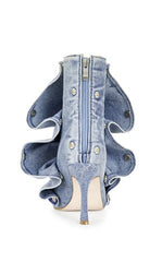 AZALEA WANG Women's Birdsong Denim Peep Toe Stiletto Booties