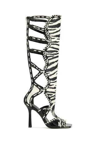 AZALEA WANG Women's Indranihigh Zebra Stiletto Sandal Boots