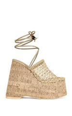 AZALEA WANG Women's Venne Nude Platform Wedge Wrap Around Sandals