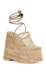 AZALEA WANG Women's Venne Nude Platform Wedge Wrap Around Sandals