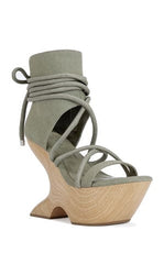 AZALEA WANG Women's Tiziano Olive Curved Wrap Around Platform Sandals