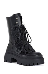 AZALEA WANG Women's Devoir Black 3D Flower Combat Boots
