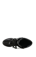 AZALEA WANG Gernot Black Platform Lace Up Booties