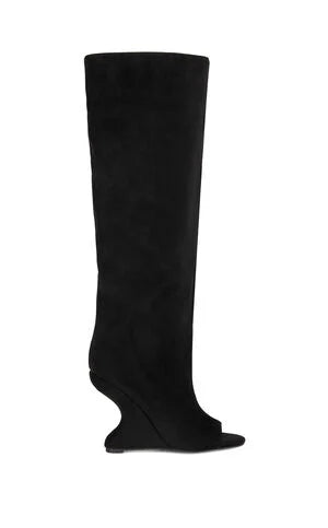 AZALEA WANG Women's Vincent Black Faux Suede Peep Toe Wedge Heels