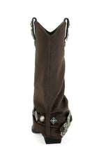 AZALEA WANG Women's Ashraf Chocolate Western Booties