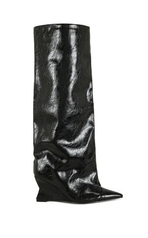 AZALEA WANG Women's Kenya Black Wedge Boots