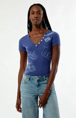 Your Favorite Varsity Print Short Sleeve Henley Top