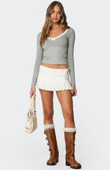 Edikted Shayni Lace Trim Long Sleeve Top