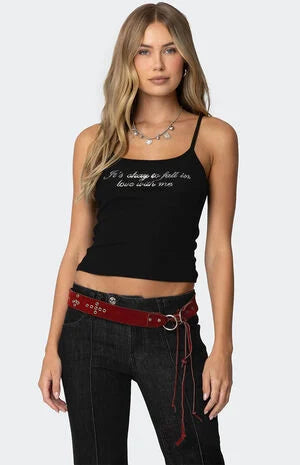 Edikted Fall in Love Rhinestone Tank Top