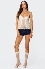 Edikted Ribbon Sheer Lace Babydoll Top