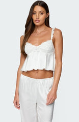 Edikted Izabella Lacey Satin Effect Ruffle Top