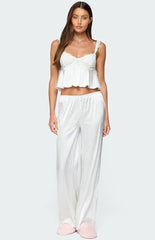 Edikted Izabella Lacey Satin Effect Ruffle Top