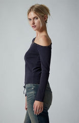 Third Charm Violet Studded Neck Long Sleeve Top