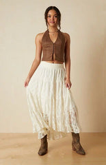 Your Favorite Paisley Faux Suede Hook-And-Eye Halter Top