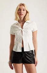Third Charm Moxie Lace Tie Front Top