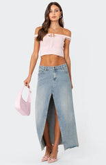 Edikted Off Shoulder Trimmed Knit Top