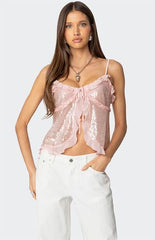 Edikted Sequin Ruffled Split Front Top