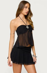 Edikted Jettie Sheer Chiffon Split Front Top