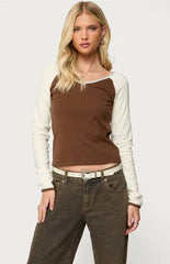 Edikted Ronie Contrast Raglan Long Sleeve Top