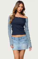 Edikted Rion Contrast Striped Off Shoulder Top