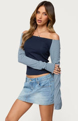 Edikted Rion Contrast Striped Off Shoulder Top