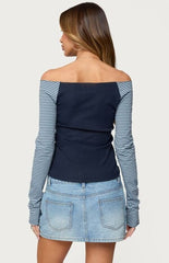 Edikted Rion Contrast Striped Off Shoulder Top