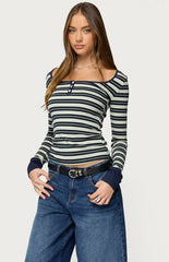 Edikted Jaida Striped Henley Top