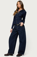 Edikted Shylo Stretchy Denim Button Up Shirt