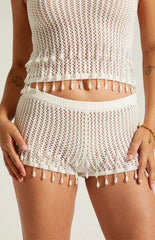 Beverly and Beck Alana Pearl Crochet Sweater Shorts