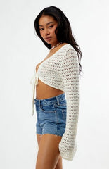 Your Favorite Laguna Crochet Tie Front Long Sleeve Top