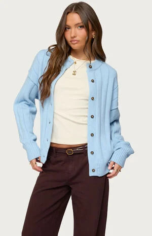 Edikted Joanie Wide Ribbed Knit Cardigan