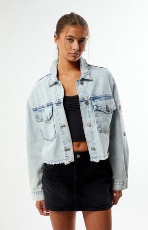 HYPE & VICE Ohio State Buckeyes Frayed Cropped Denim Jacket