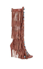 AZALEA WANG Women's Amadeo Red Fringe Gladiator Sandal Boots