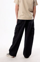 Pacsun Kids Baggy Jeans Frayed Cargo Black Wash