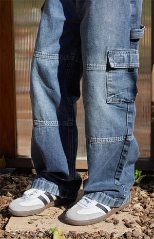 Pacsun Paneled Baggy Cargo Jeans Medium Blue