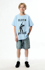 Pacsun Kids Extreme Baggy Denim Shorts Cargo Medium Blue Tint