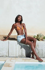 Pacsun Orange Floral Rae Triangle Bikini Top