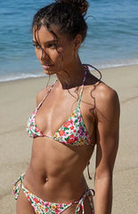 Pacsun Green & Pink Floral Summer Triangle Bikini Top