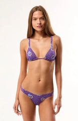 Pacsun Purple Polka Dot & Floral Print Rae Triangle Bikini Top