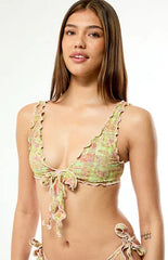 Pacsun Green Paisley Yara Ruffle Bralette Bikini Top