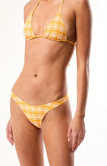 Pacsun Yellow Plaid Textured Rae High Cut Bikini Bottom