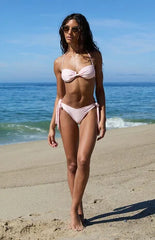 Pacsun Pink Celeste Shine V Side Tie Cheeky Bikini Bottom
